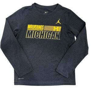 Nike University of Michigan L/S Tee Youth Medium Navy Dri-Fit Athletic Cut